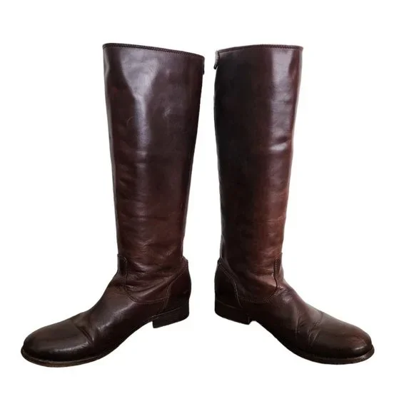 Frye Melissa Back Zip Knee High Riding Boots Leather Cognac 6 - Picture 2 of 5